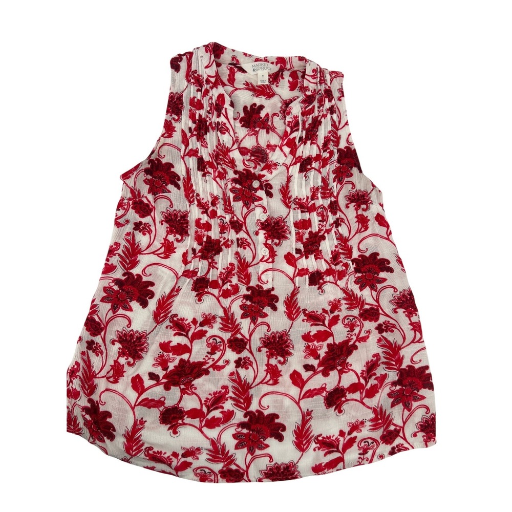 Market & Spruce Red Floral Pintuck Sleeveless Blouse Womens Medium WGW10350